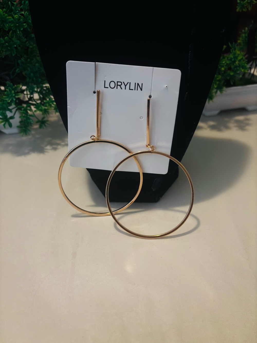 Lorylin Gold Hoop Drop Earrings - Large Circle Dangle